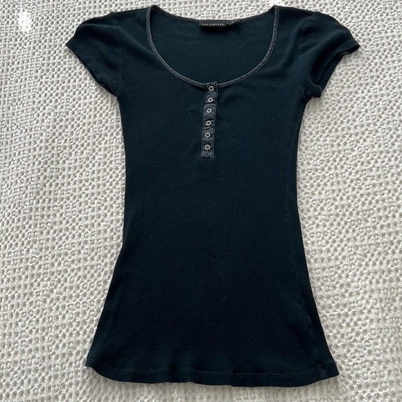 Ribbed Knit Vintage Wash Black TShirt - Picture 1 of 4